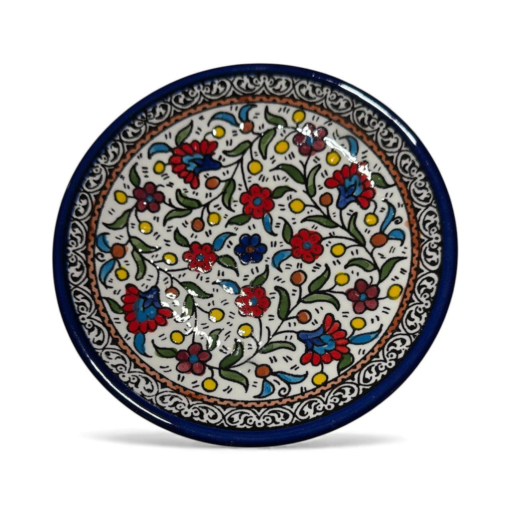 handmade ceramic flora round plate6.5”made in Palestine