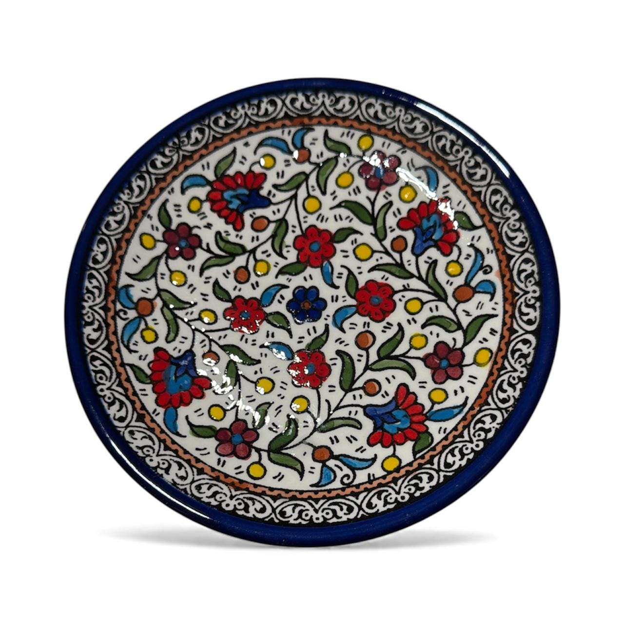 handmade ceramic flora round plate6.5”made in Palestine