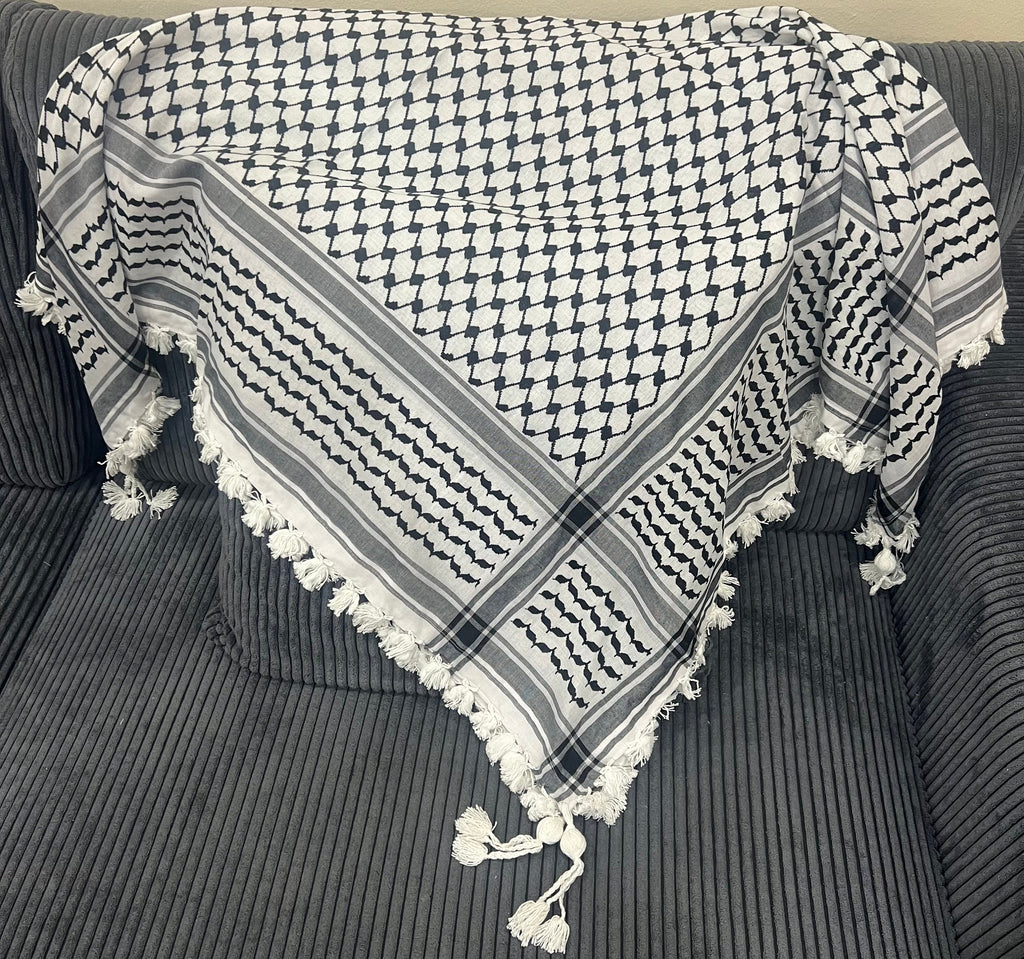 Woven Kufiya Scarf: Authentic Arafat Style, Made in Jordan (48”x48”)