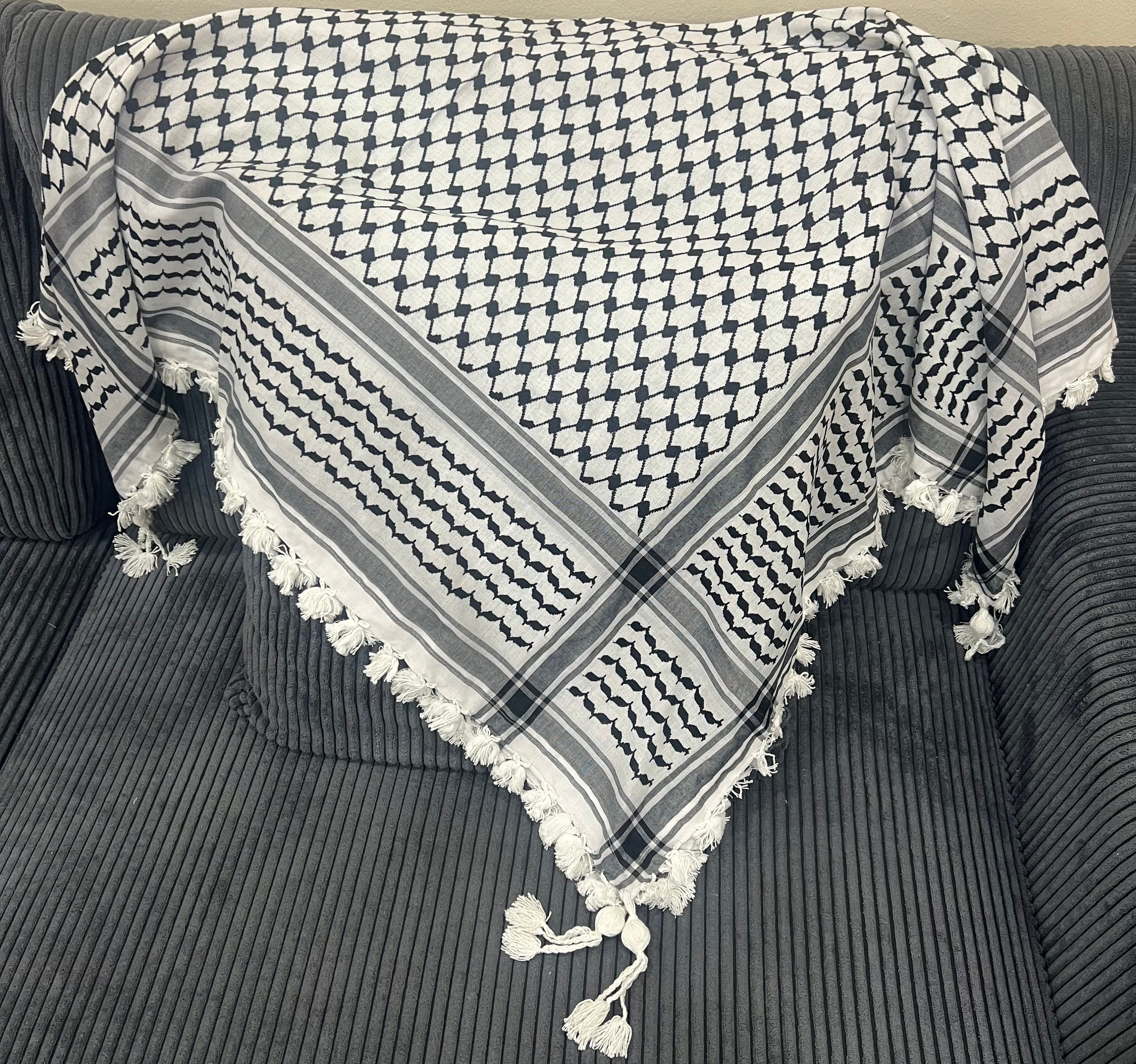 Woven Kufiya Scarf: Authentic Arafat Style, Made in Jordan (48”x48”)