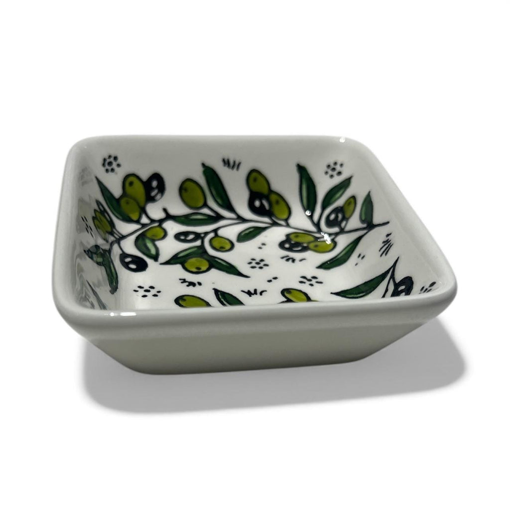 Handmade ceramic Olive branches  square serving dish (4”)made in Palestine