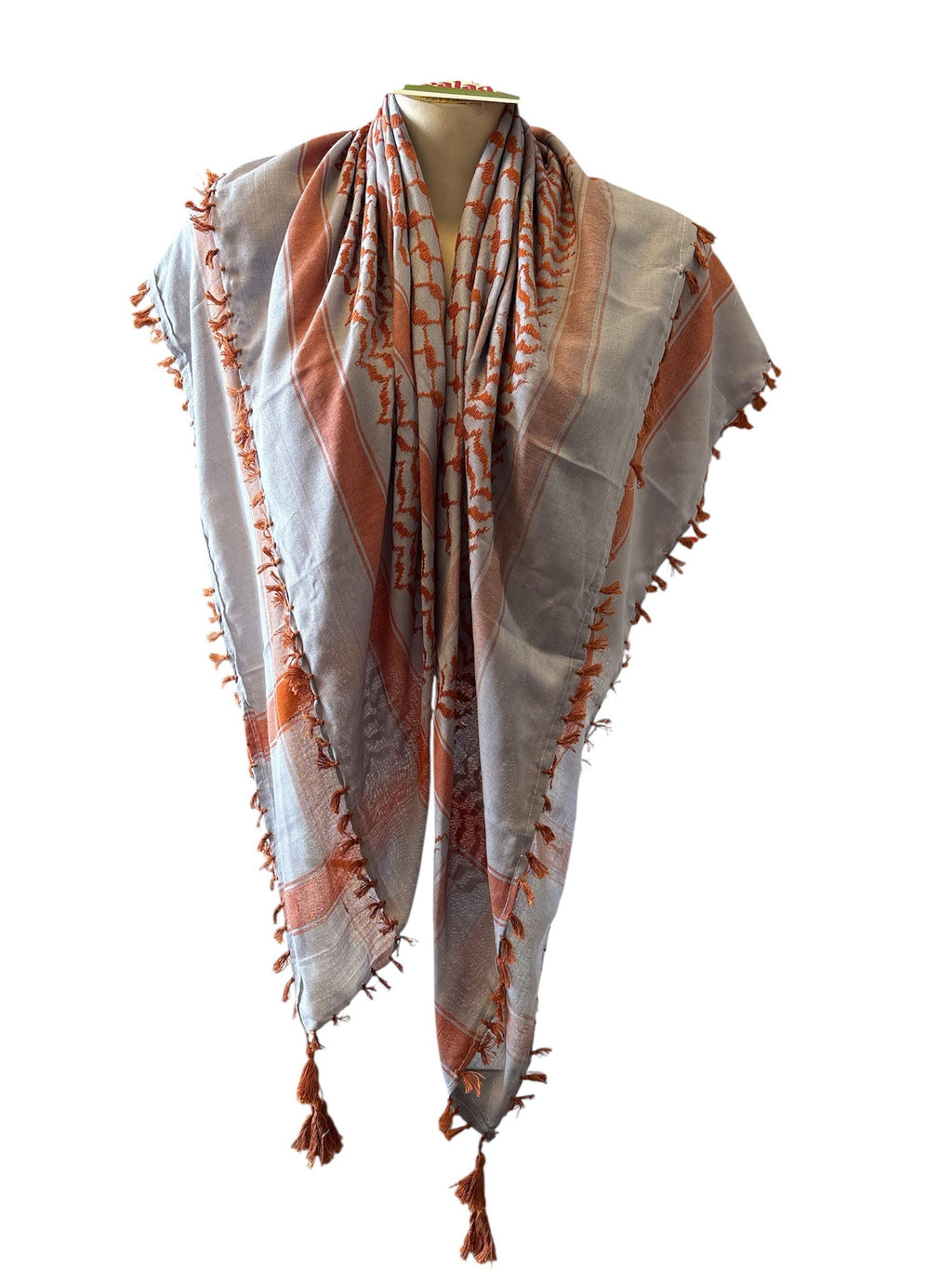 Woven keffiyeh Copper on Light Blue with 4 sides TN Tassels - 48"x48"