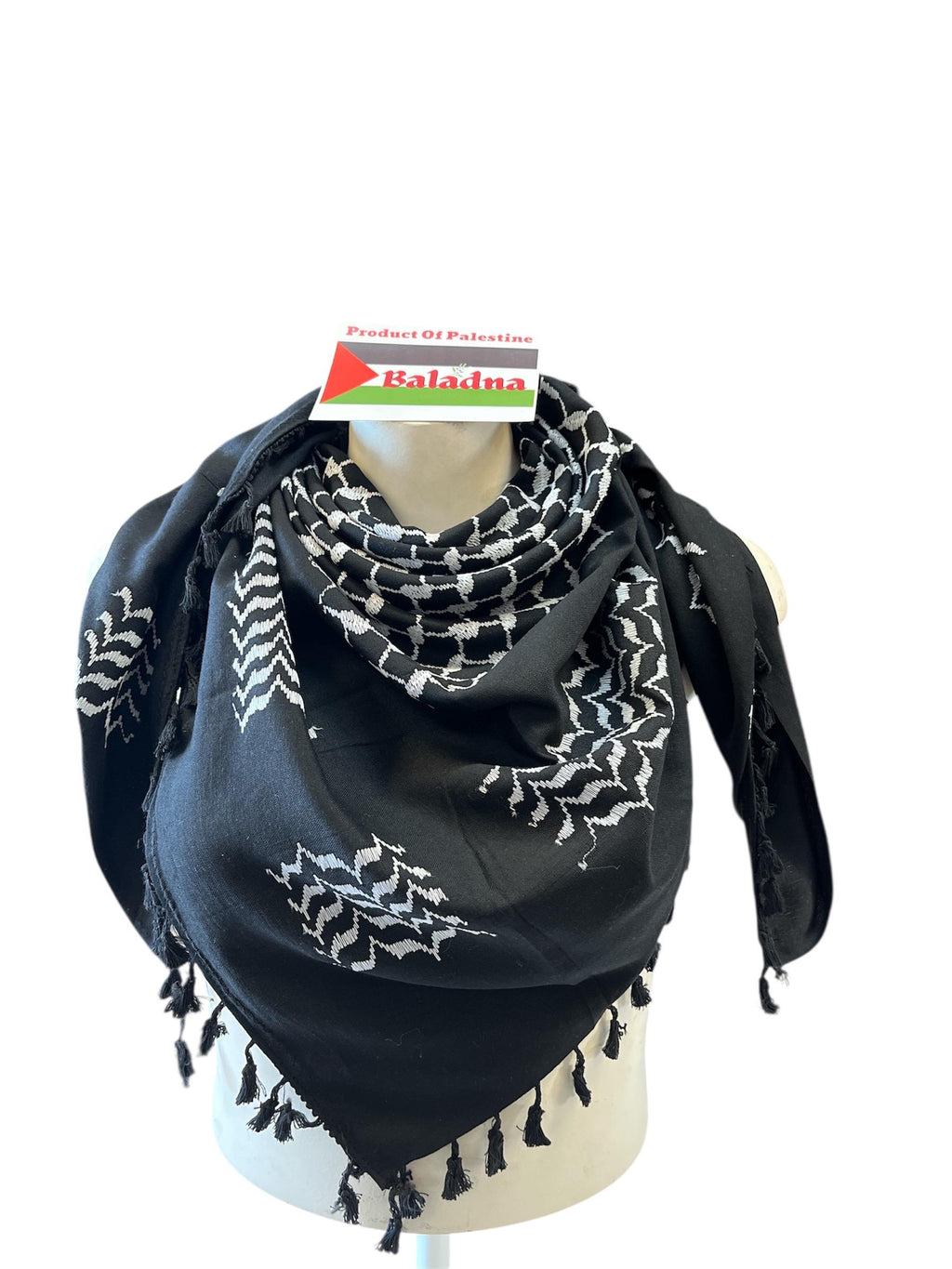 Palestine Made. Authentic Hebron Keffiyeh, Inverted Black & White,48"x48”