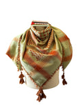 Woven Kufiya Orange on Green with Copper Tassels - 48"x48"