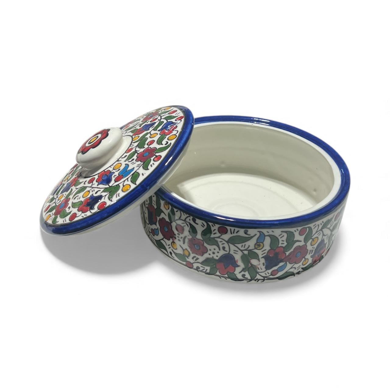 Handmade ceramic Floral covered casserole  (8.5”)made in Hebron,Palestine