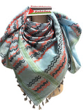 Authentic Palestine Made keffiyeh Scarf: multicolor on light blue