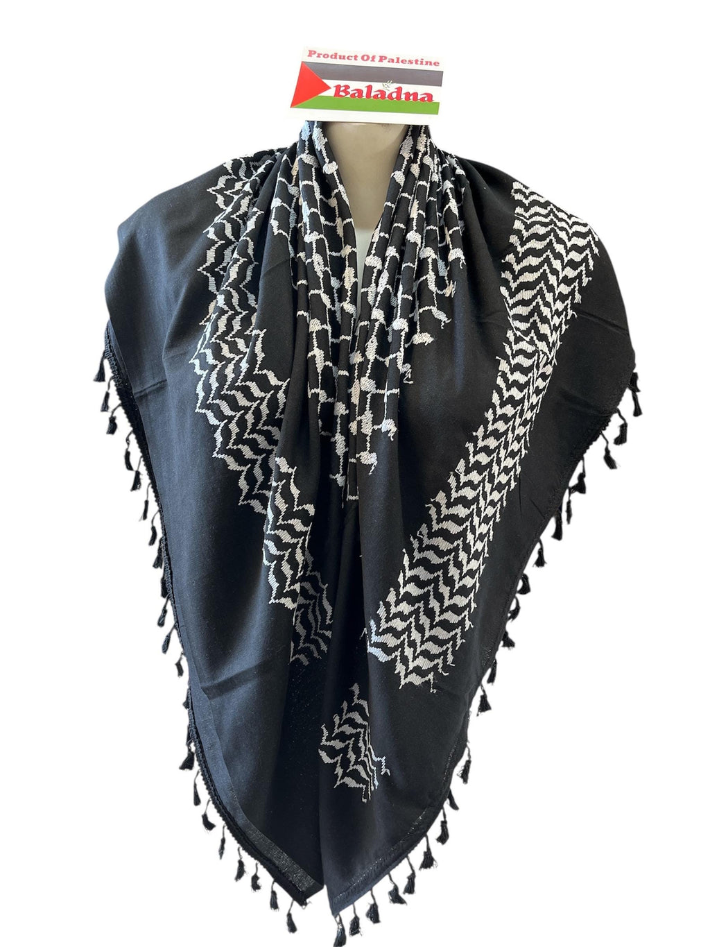 Palestine Made. Authentic Hebron Keffiyeh, Inverted Black & White,48"x48”