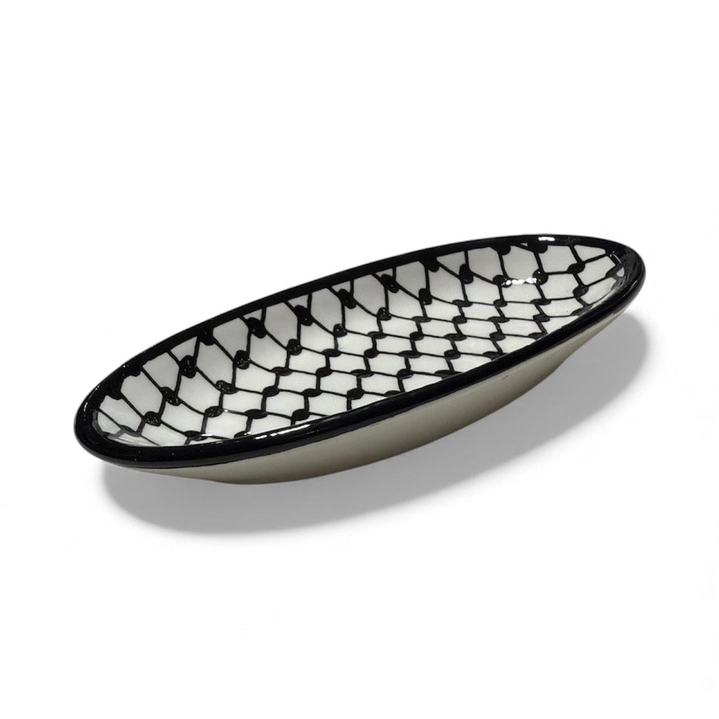 Handmade ceramic kufiyeh soap dish 6.5”handmade in Palestine