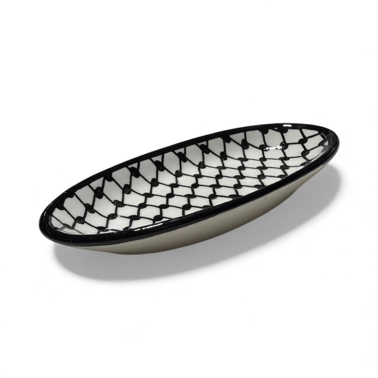 Handmade ceramic kufiyeh soap dish 6.5”handmade in Palestine