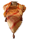 Woven keffiyeh Orange on Tan with 4 sides Brown Tassels - 48"x48"