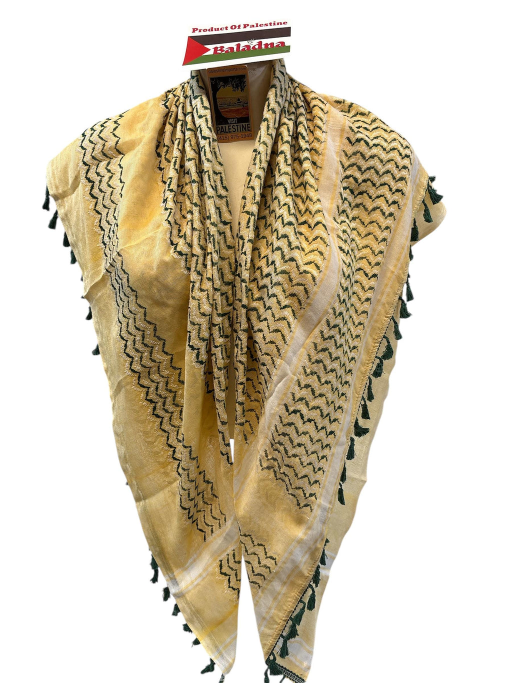 Palestine Made keffiyeh: Authentic Green/Yellow Woven Scarf