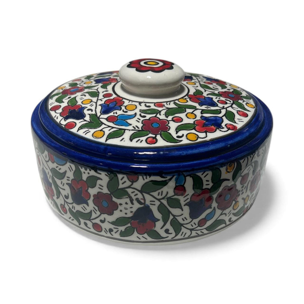 Handmade ceramic Floral covered casserole  (8.5”)made in Hebron,Palestine