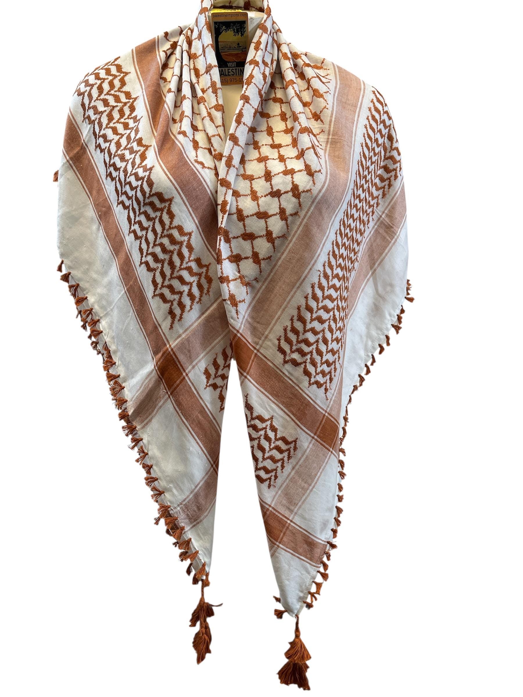 Woven keffiyeh Brown & White Palestinian Scarf with Tassels (48"x48")