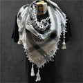 Traditional black on white Kufiya original authentic woven on a keffiyeh machine Palestinian Scarf with 4 side white Tassels premium quality