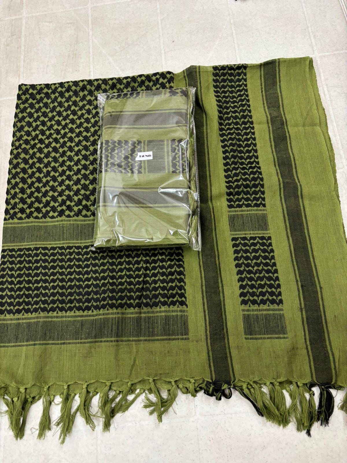 Olive Green scarf Black Woven 100%Cotton Scarf (41”x 41”)
