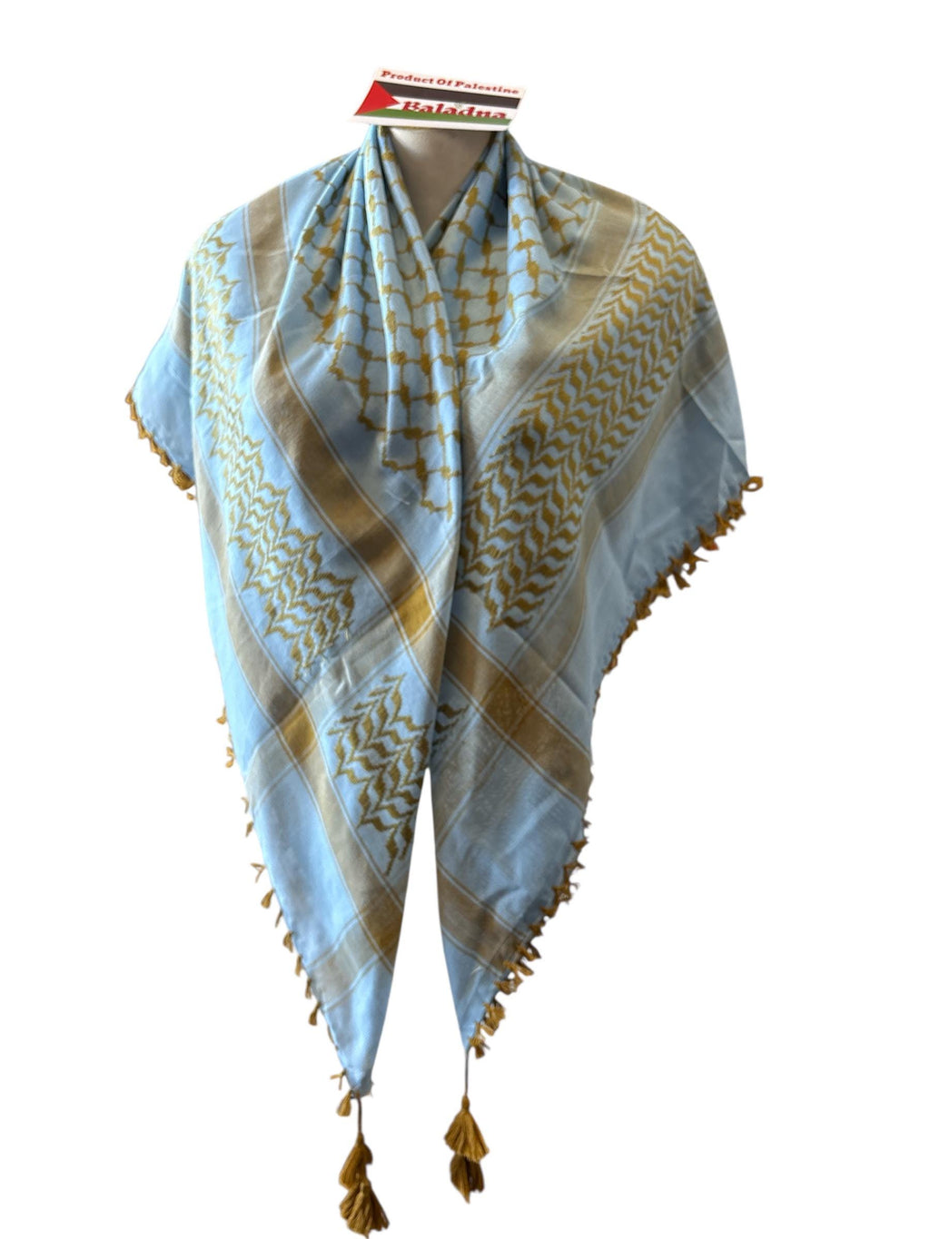 Woven keffiyeh Gold on Blue Scarf with Tassels-48”*48”