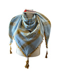 Woven keffiyeh Gold on Blue Scarf with Tassels-48”*48”