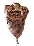 Woven Kufiya brown on peony with 4 sides Tassels - 48"x48"