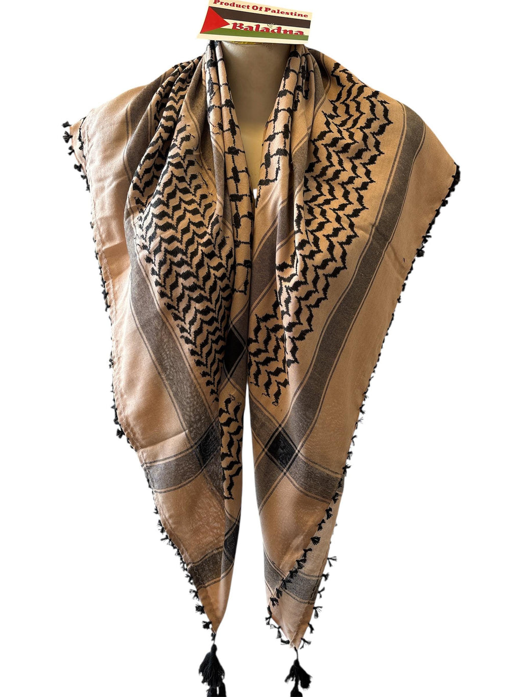 Woven keffiyeh Brown on moonstone with Tassels - 48"x48"