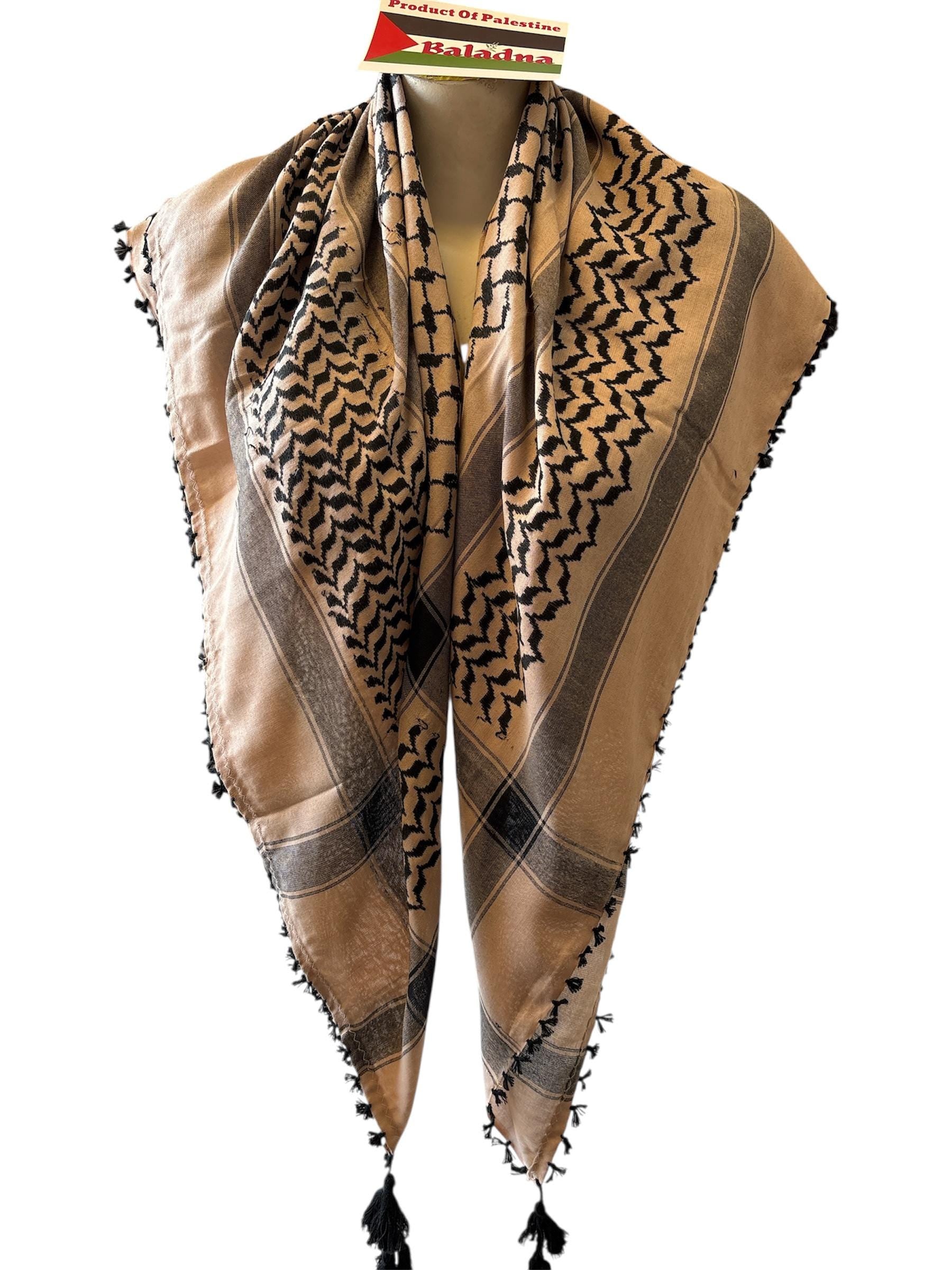 Woven keffiyeh Brown on moonstone with Tassels - 48"x48"