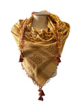 Woven Kufiya Gold on Tan with Brown Tassels - 48"x48"