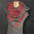 Authentic Palestine Made keffiyeh Scarf: red on black with Woven Tessels