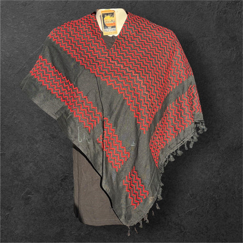 Authentic Palestine Made keffiyeh Scarf: red on black with Woven Tessels