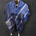 Woven Kufiya white on blue 48”x48” with 4 sides white Tassels