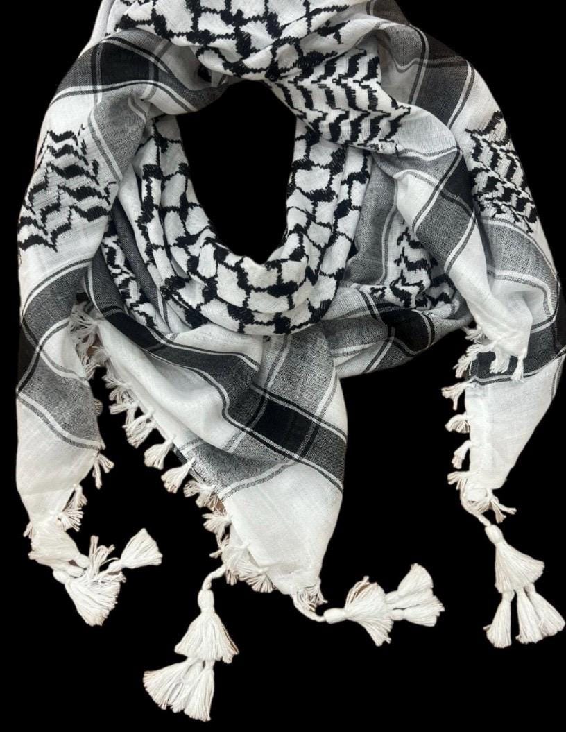 Traditional black on white Authentic keffiyeh with 4 sides Tassels (48"x48")