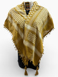 Woven keffiyeh cream on gold with 4 sides Tassels - 48"x48"