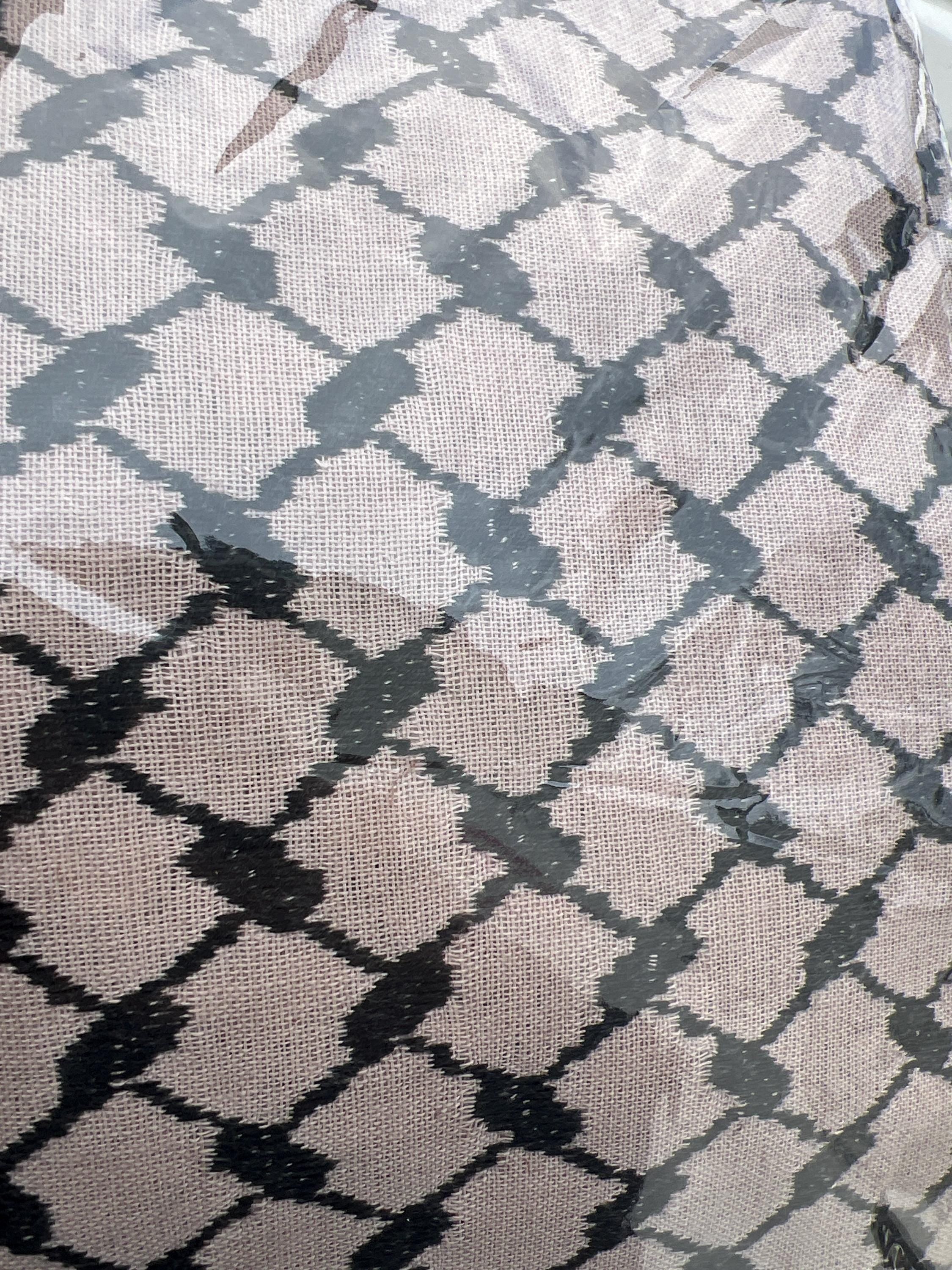 Woven keffiyeh Black  on beige with 4 sides Tassels - 48"x48" check pics for true color