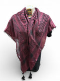 Woven keffiyeh black on hot pink with 4 sides Tassels - 48"x48"
