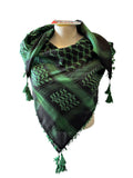 Woven keffiyeh green on black with 4 sides Tassels - 48"x48"