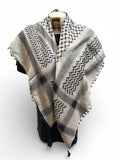 Woven keffiyeh Black  on beige with 4 sides Tassels - 48"x48" check pics for true color