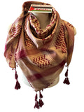 Woven keffiyeh burgundy on light peony with 4 sides Tassels - 48"x48"