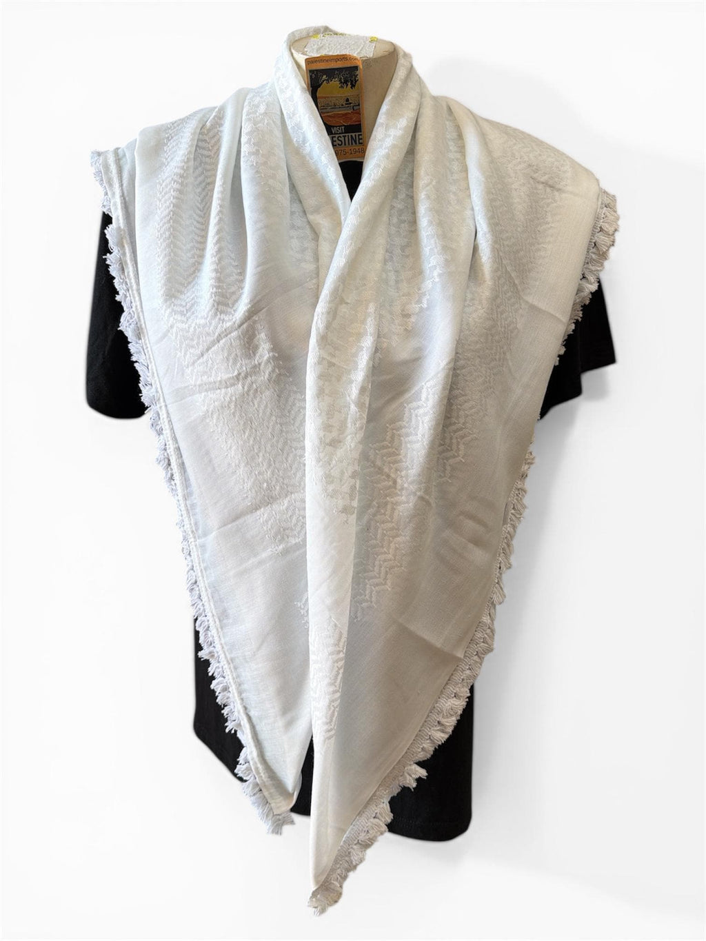 Authentic Palestine Made keffiyeh Scarf: white on white with Woven Tessels