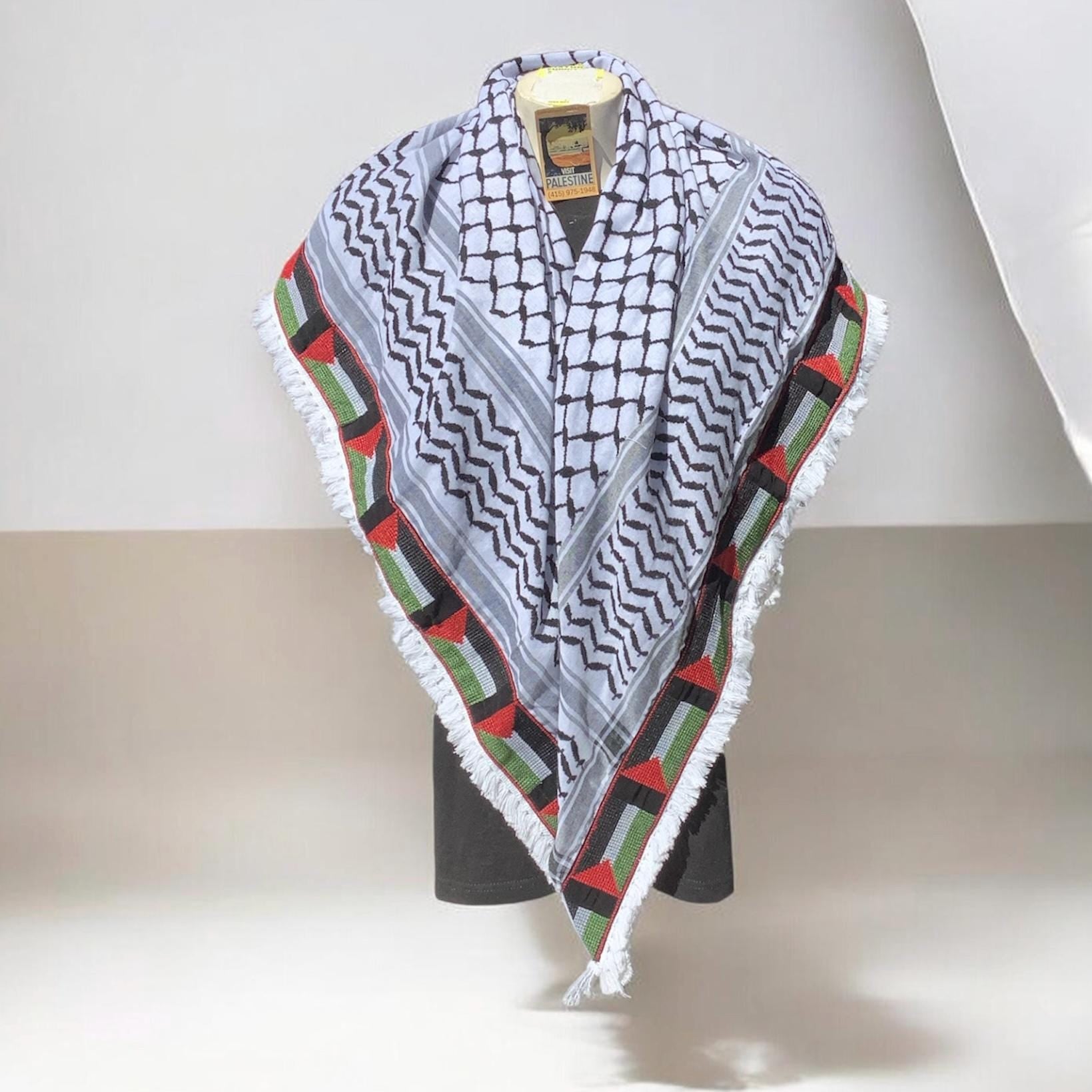 Woven stitched embroidered keffiyeh with heavy Tessels