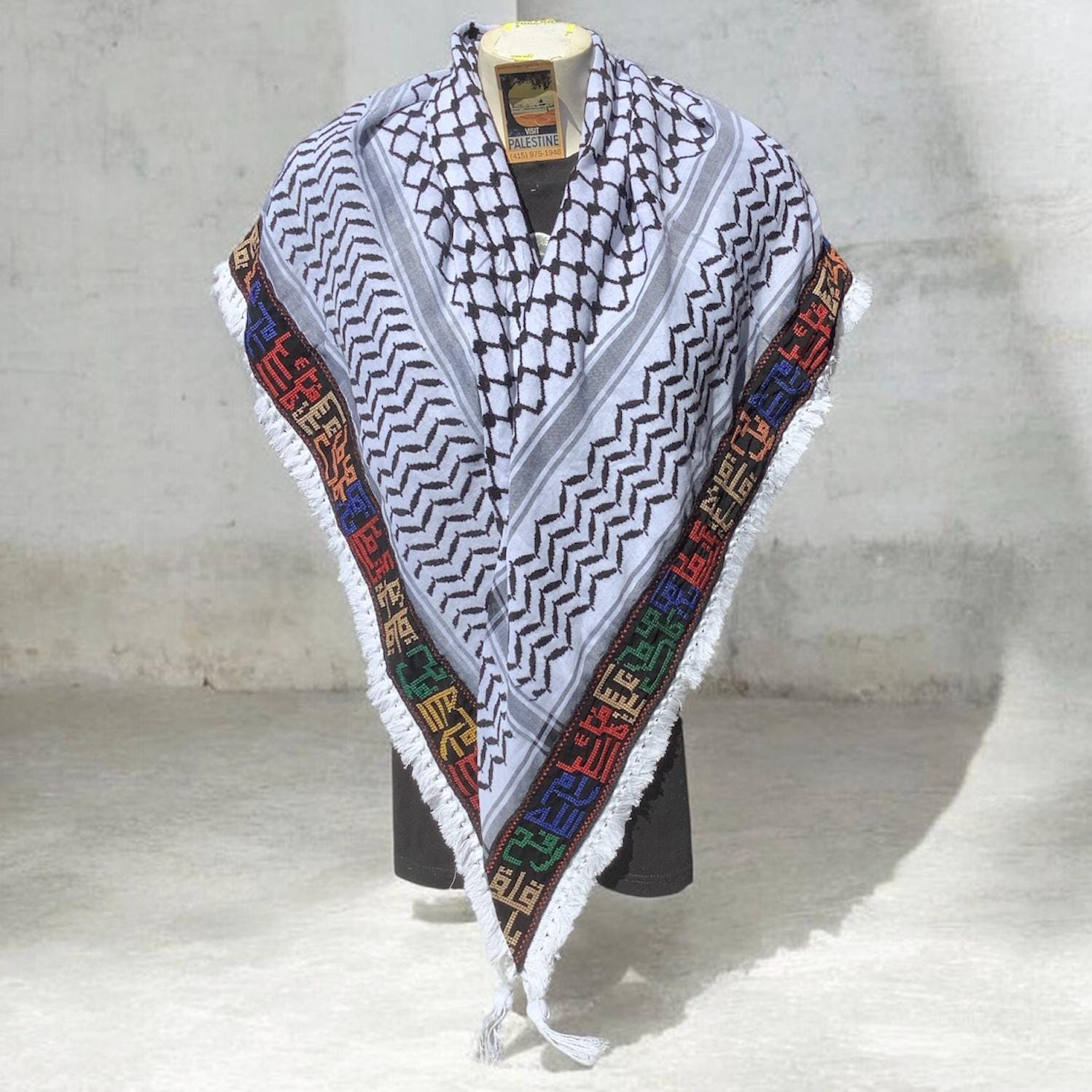 Woven stitched embroidered keffiyeh with heavy Tessels