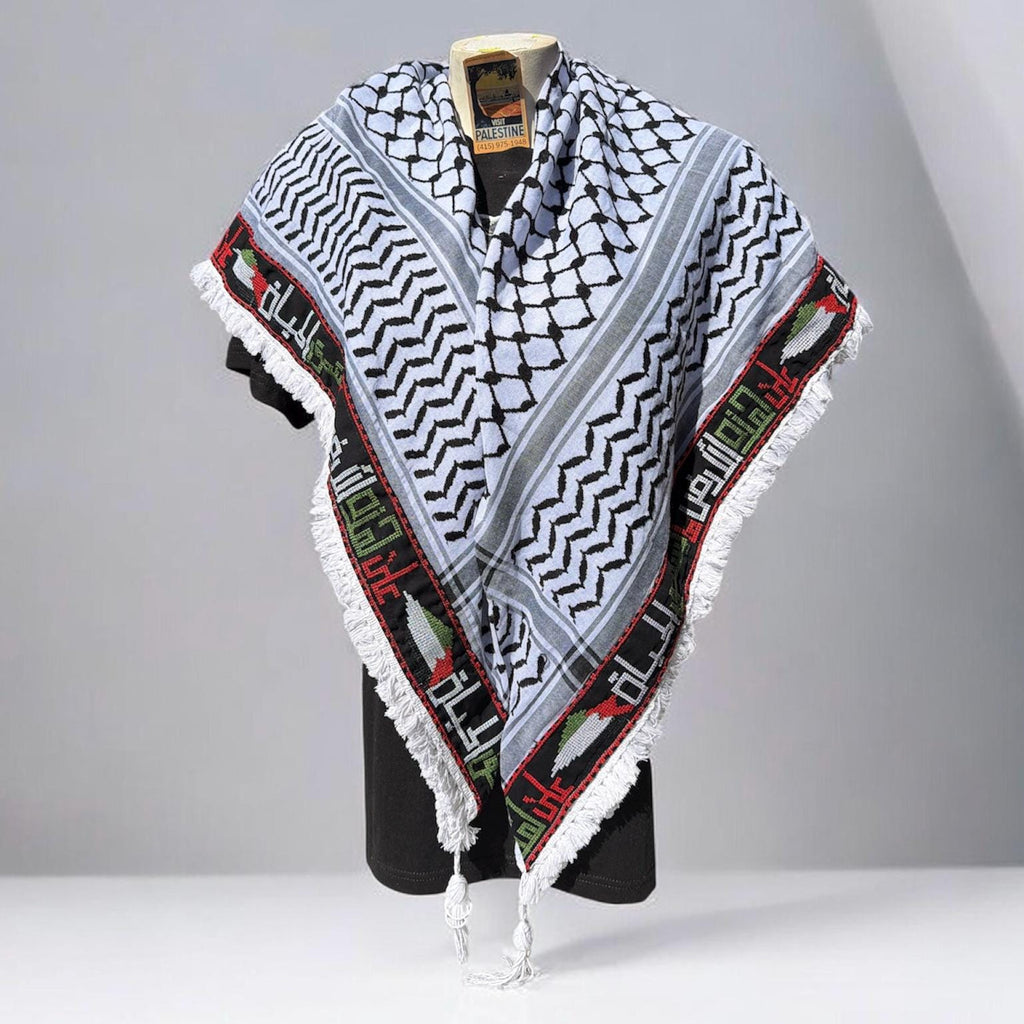 Woven stitched embroidered keffiyeh with heavy Tessels