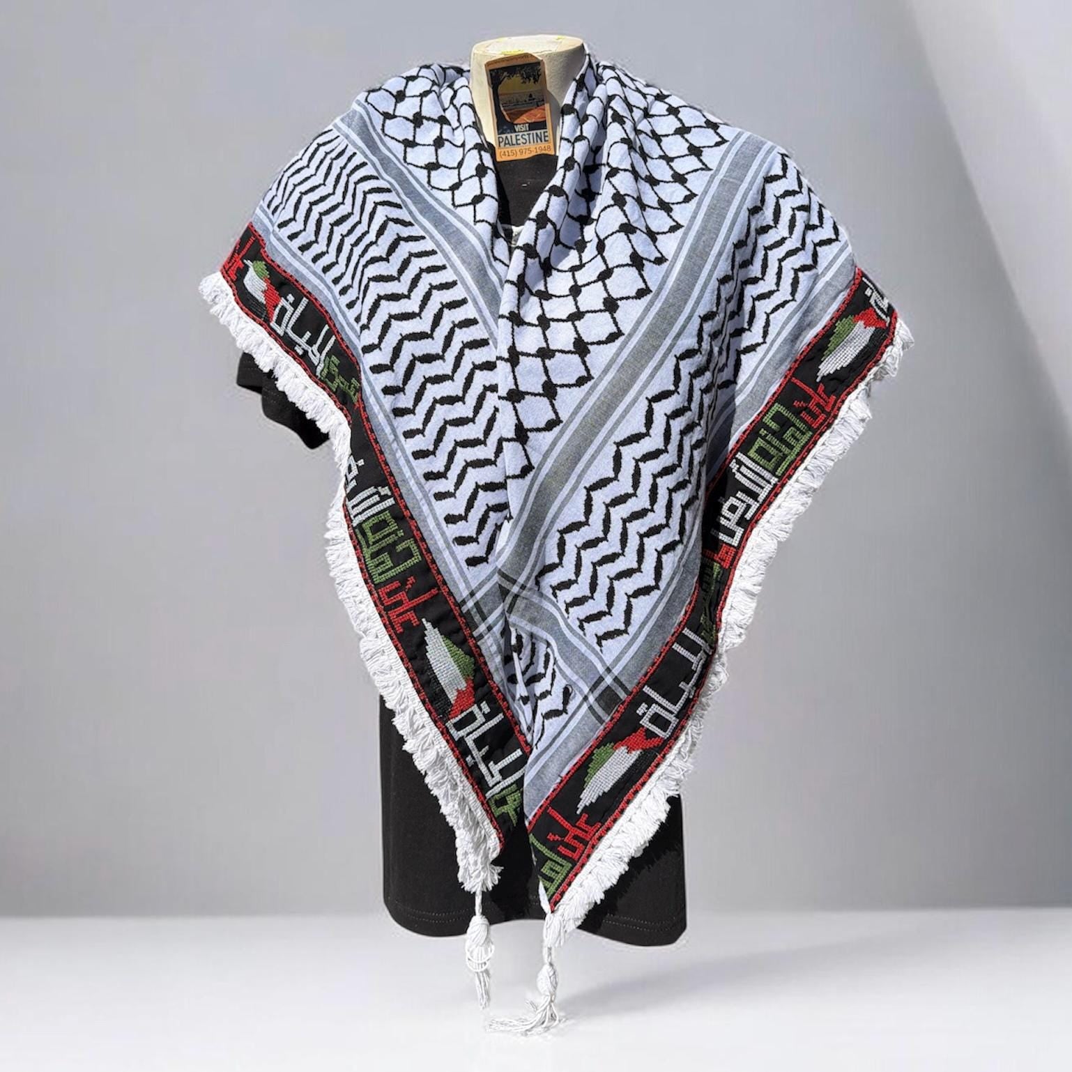 Woven stitched embroidered keffiyeh with heavy Tessels