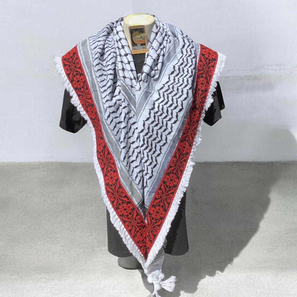 Woven stitched embroidered keffiyeh with heavy Tessels