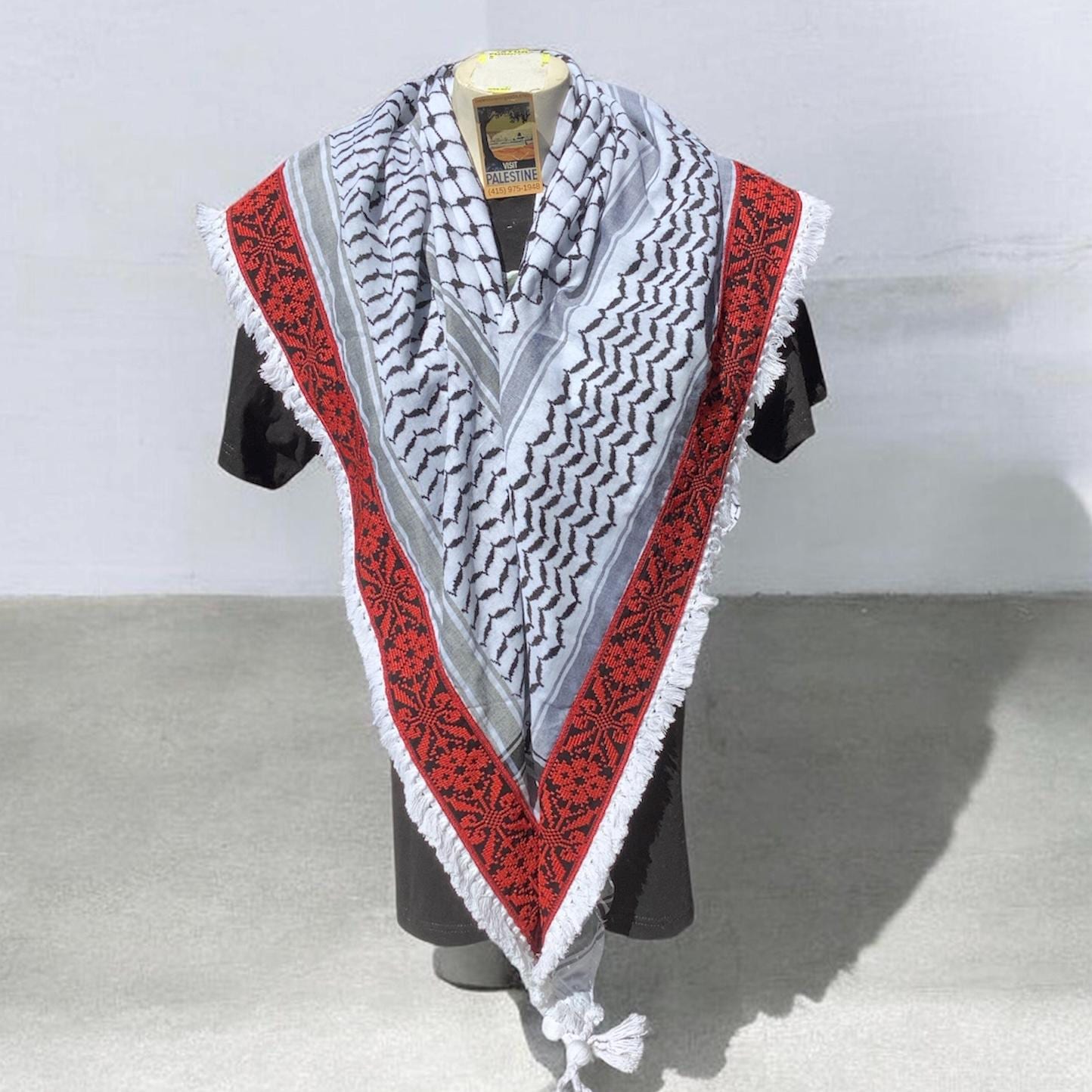Woven stitched embroidered keffiyeh with heavy Tessels