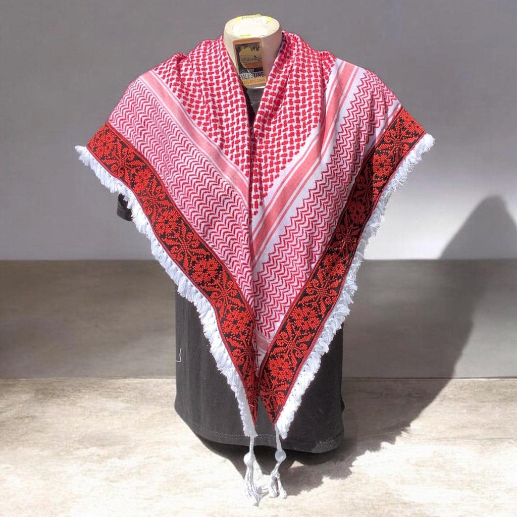 Woven stitched embroidered keffiyeh with heavy Tessels