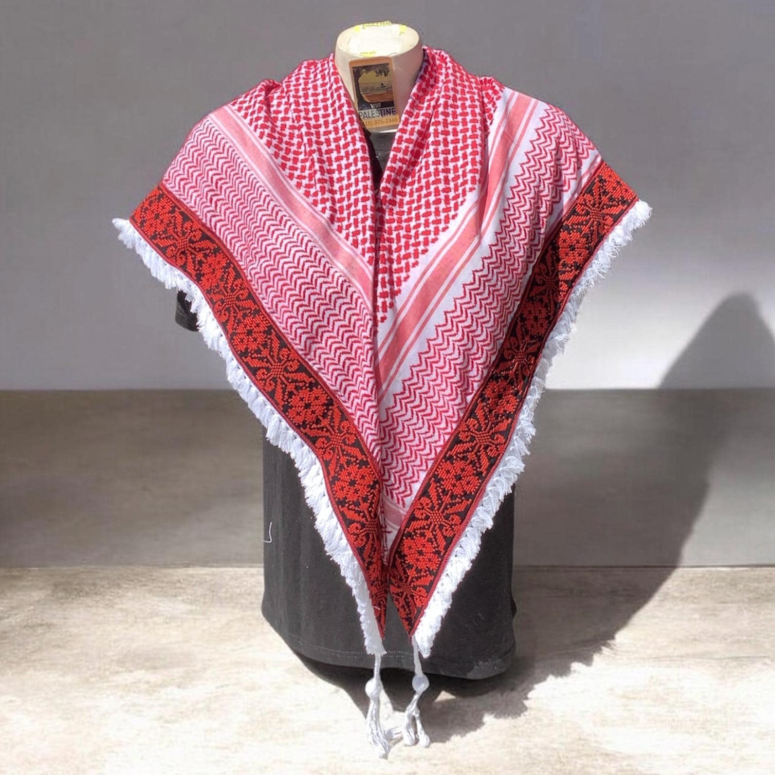 Woven stitched embroidered keffiyeh with heavy Tessels