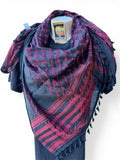 Authentic Palestine Made keffiyeh Scarf: hot pink on black with Woven Tessels