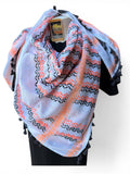 Authentic Palestine Made keffiyeh Scarf: orange and black on white with Woven Tessels