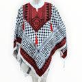 Palestinian thobe poncho with Kuffiyeh design (red and black)